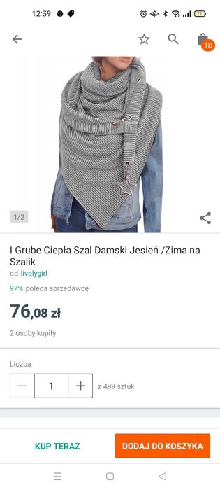 Szal szary duży nowy