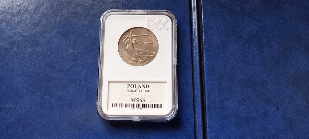 Stare monety 10 złotych 1965 Nike skrętka MS65 PRL