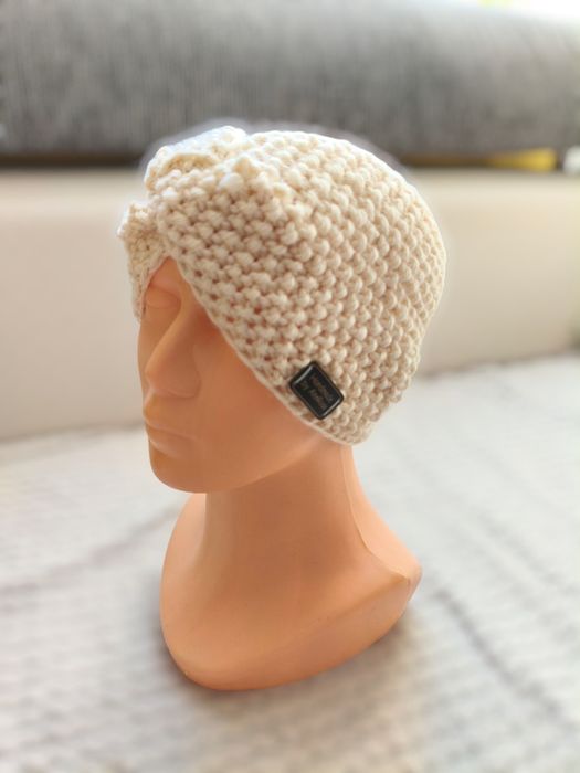 Opaska na głowę uszy kremowa handmade