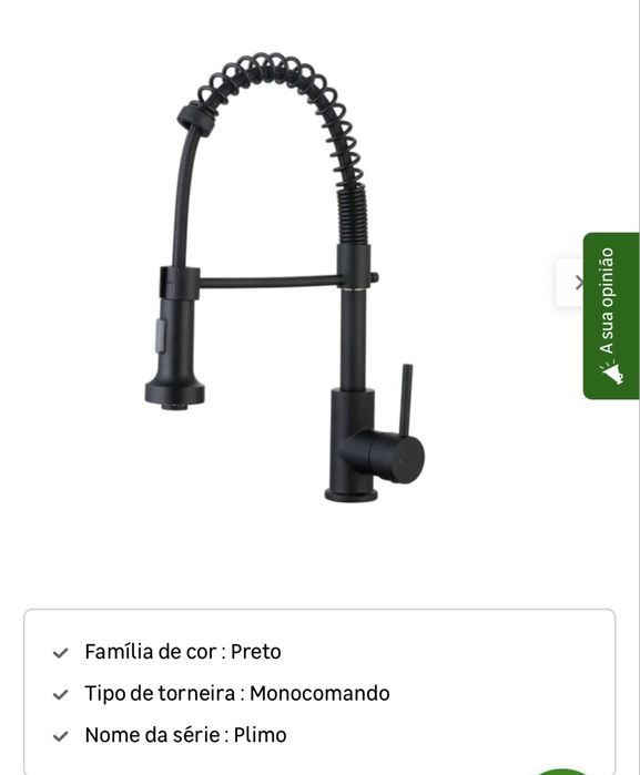 Torneira de bancada c chuveiro preto Essebagno Plimo
