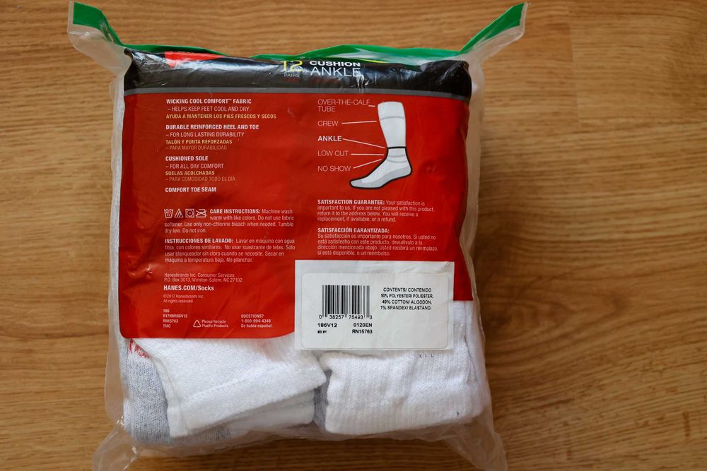 hanes skarpety męskie ankle 12-pak biale