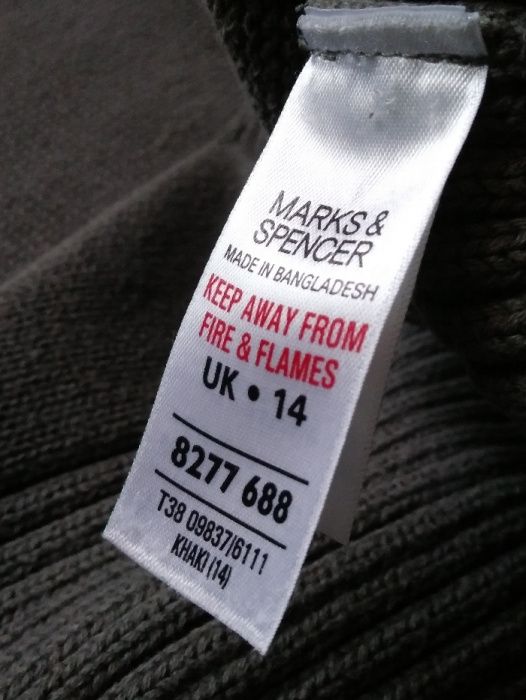 M&S Khaki Super sweter bluza golf Kardigan Bawełna zielony M L