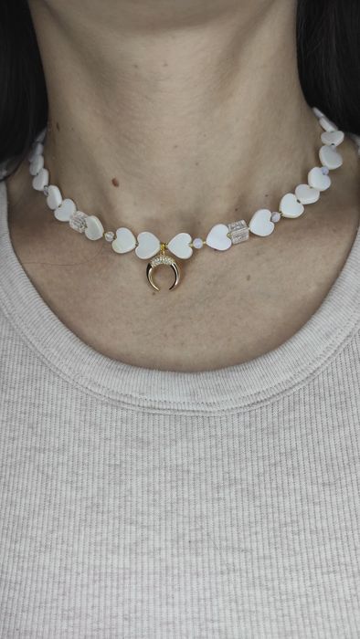 Чокер ручна робота з натурального каменю позолота з кулоном святковий