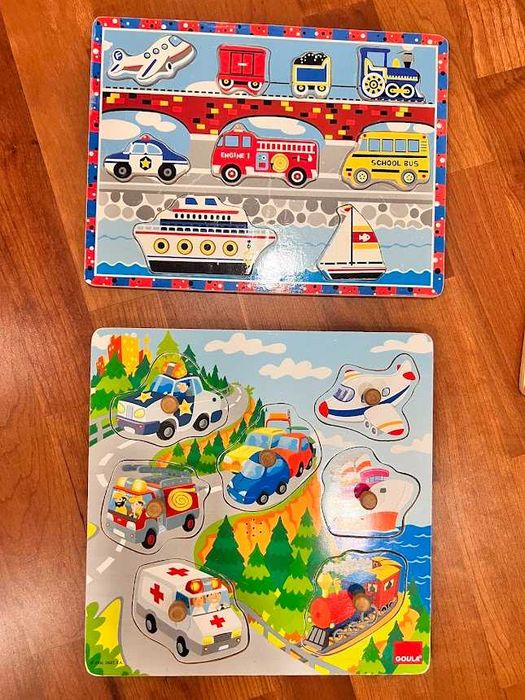 Vários Puzzles em madeira - Animais, transportes, Números