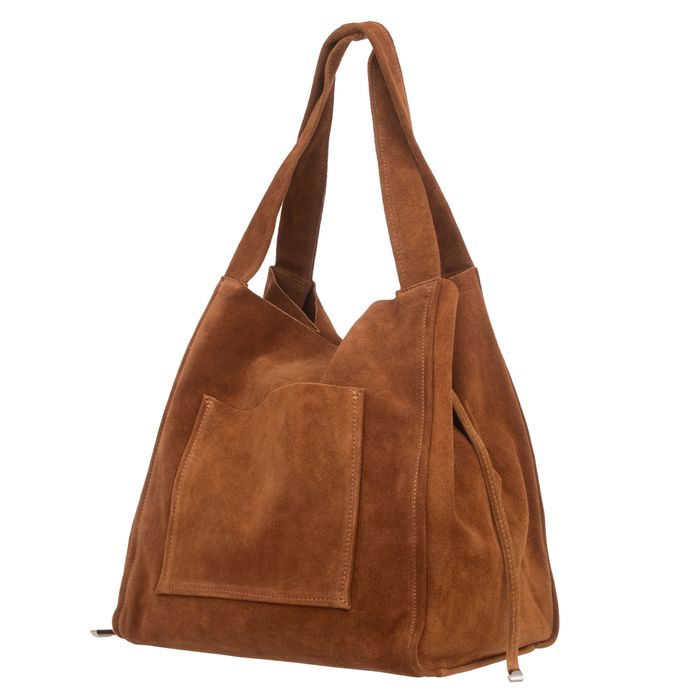 VERA PELLE torebka damska zamszowa shopper na ramię V683 c.brązowa