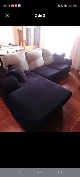 Sofa chaise longue reversivel preto e cinza