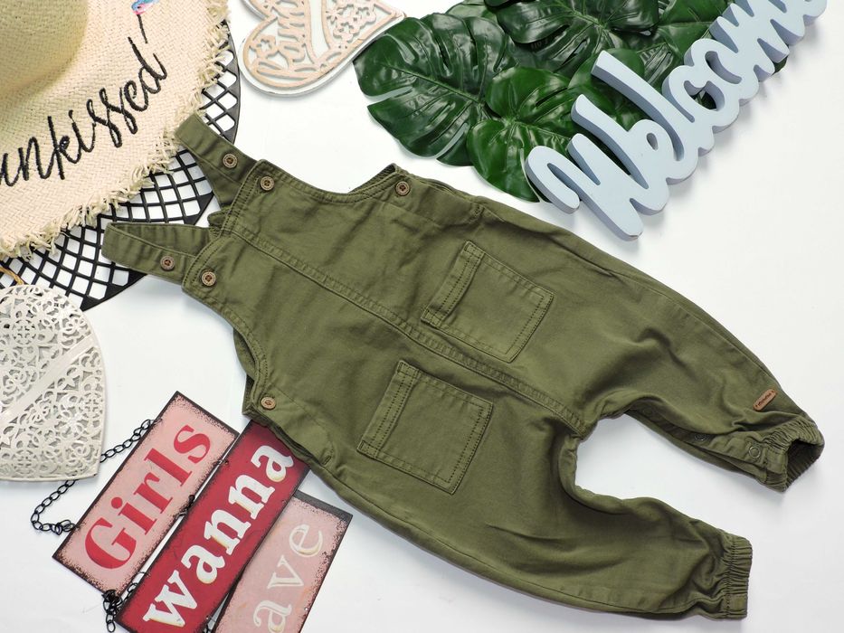 Minymo - ogrodniczki pumpy khaki kieszonki r 68