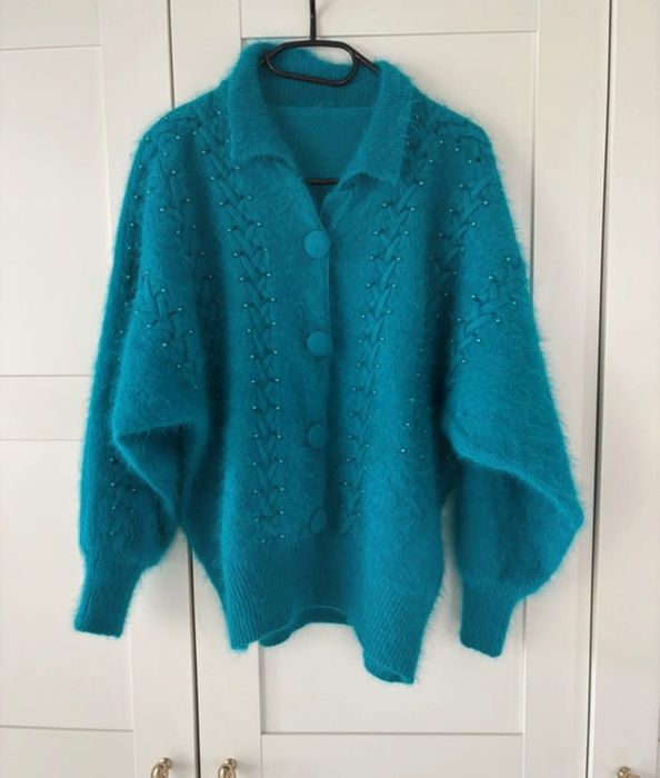 Sweter angora 80% super skład przepiękny kolor modny rozmiar S