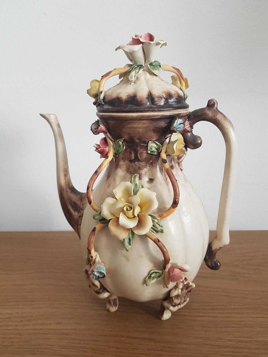 Antique Floral Porcelain Teapot Capodimonte – Made in Italy