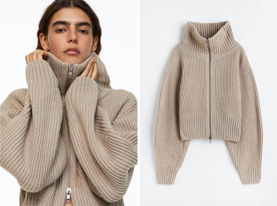 H&M вовняний кардиган зіпка, светр з коміром
