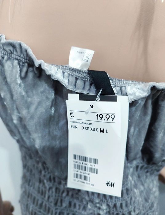 Welurowa nowa sukienka M L szara srebrna