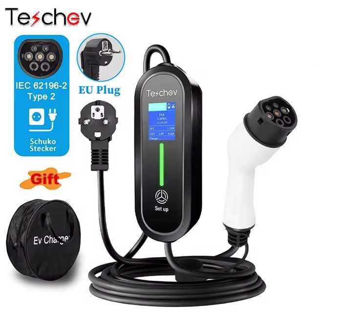 Carregador portátil Teschev 3.5kWh até 16A type 2 ficha CEE para carro elétrico (NOVO, 3 anos garantia)