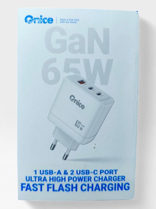 Carregador Rápido GaN 65W Qnice – 3 Portas (2x USB-C + 1x USB-A) – Nov