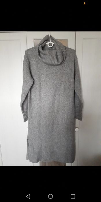 Sukienka długa sweterkowa z golfem h&m szara