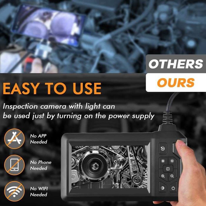 Kamera endoskopowa z podświetleniem, 20 m, 1080P HD, bez Wi-Fi, IP67