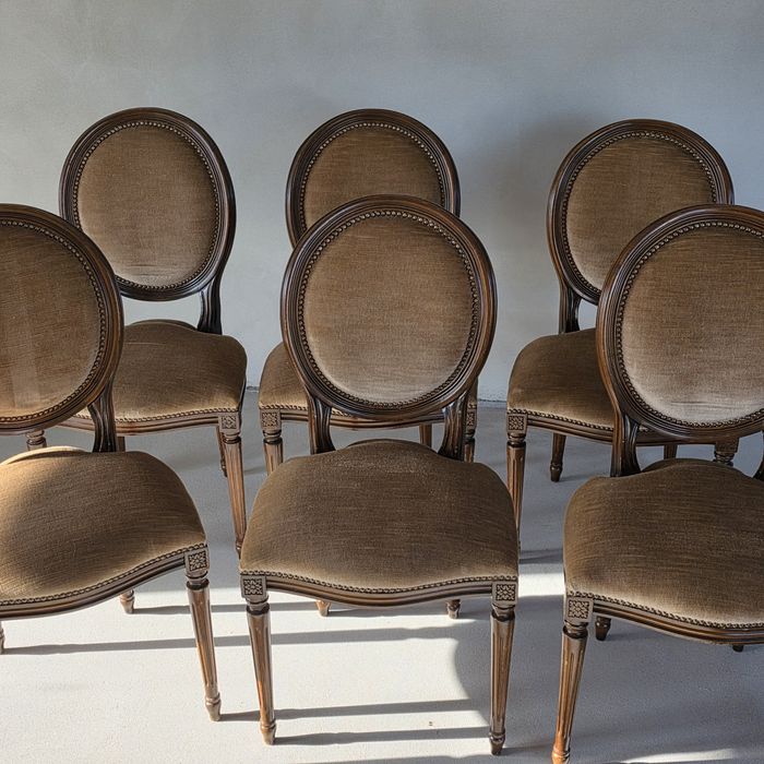 Komplet 6 krzeseł Ludwik XVI - Stylizowane Medaliony, Aksamit/ krzesła
