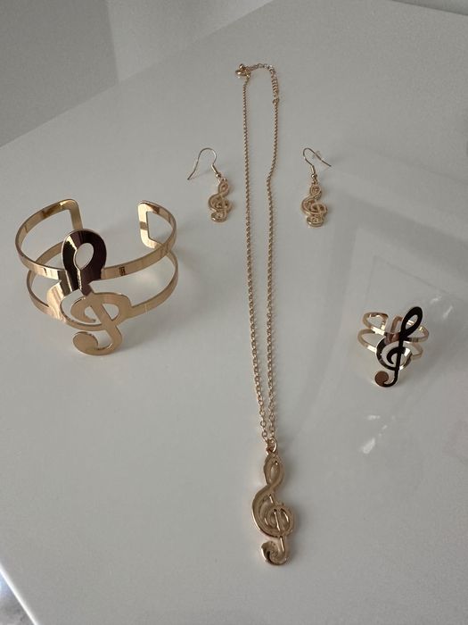 Colar + Brincos + Pulseira + Anel Clave de Sol (Música)