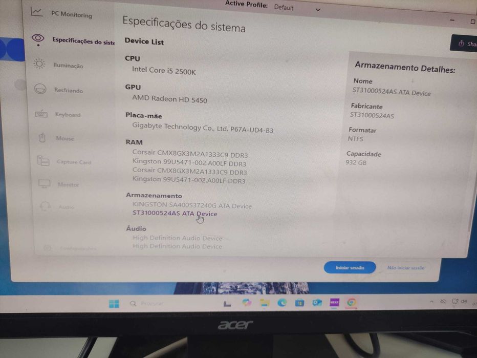 Computador + Monitor + Teclado + Rato + Impressora