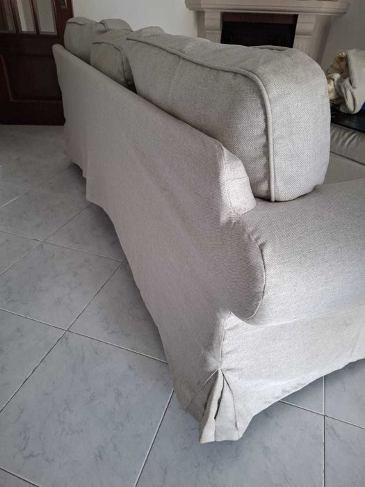 Sofá 3 lugares + Repousa-pés c/arrumação, Kilanda bege EKTORP