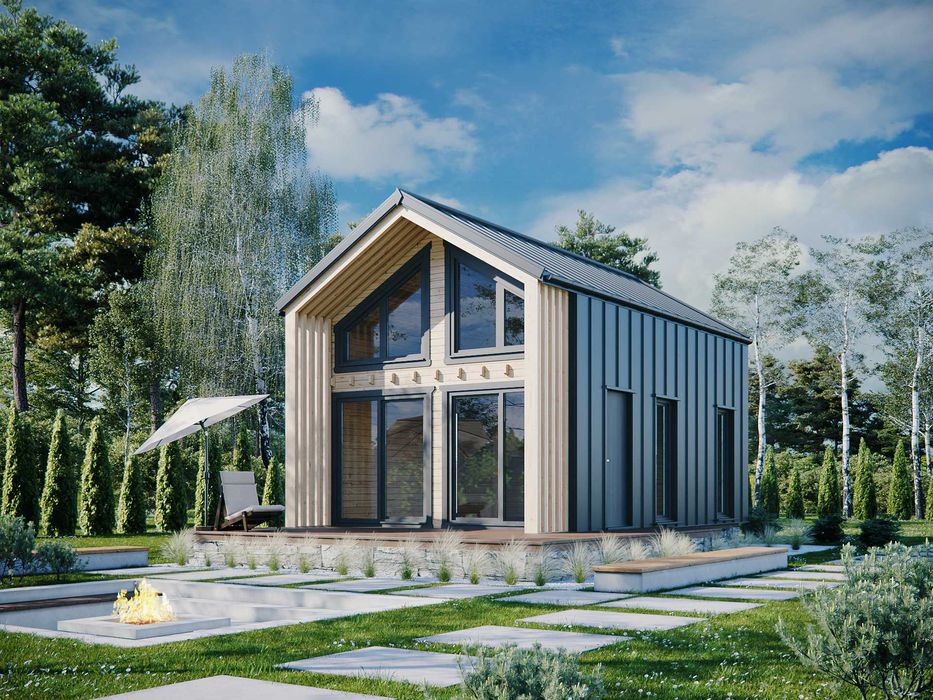 Drewniany domek letniskowy Horyzont 65 + 21 m2 - ROD, ośrodek wypoczyn