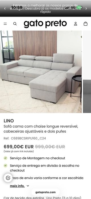 Sofá chaise cinza retrátil