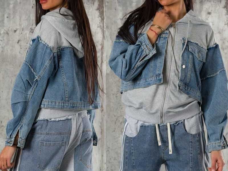 Phi Phi Star  nowa katana kurtka łączone materiały dżins bufiasty rękaw