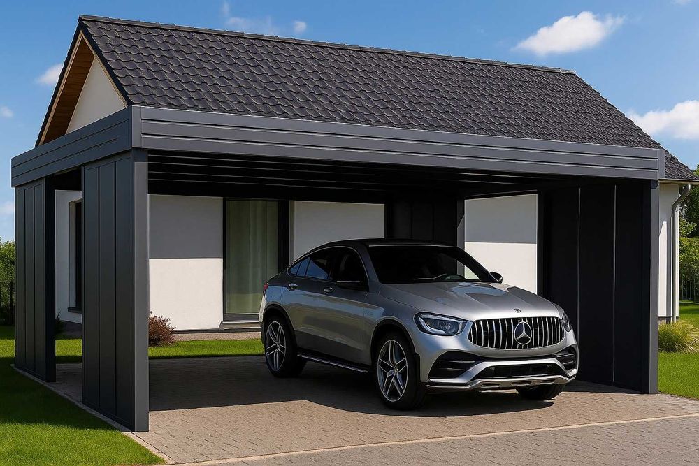 Wiata na 2 Auta 5,5x5,5m | MODUŁOWA PION | Solidna Stal 100x100