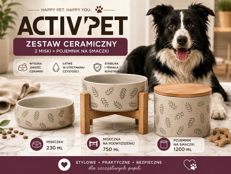 Zestaw dla psiaka 2x miska + pojemnik na smaczki