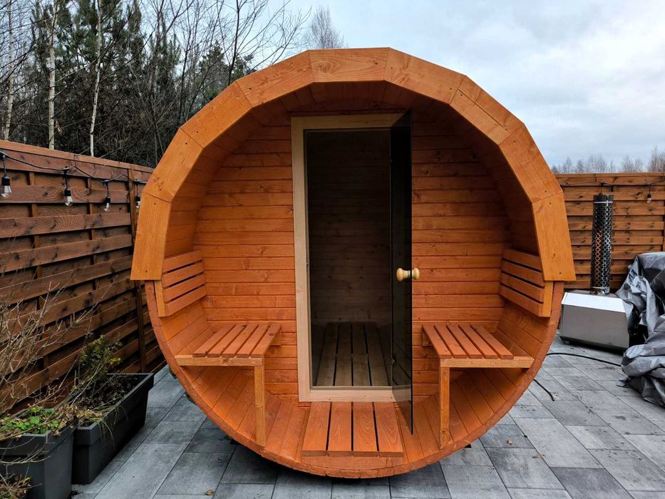 Sauna ogrodowa typu beczka z przedsionkiem-PRODUCENT