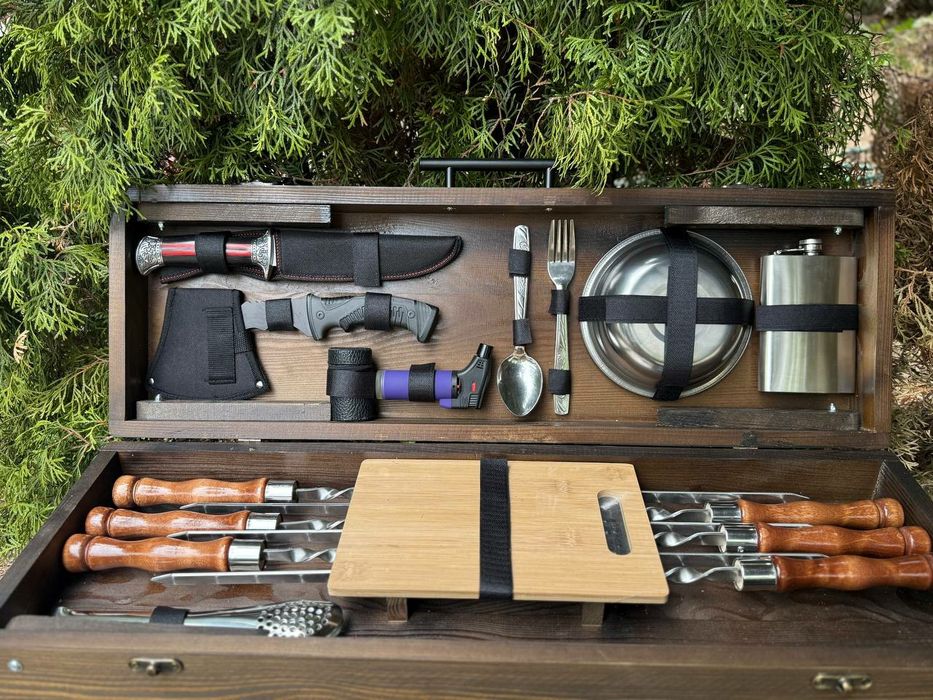 Шашлычный набор шампуров в кейсе на подарок мужчине мужу отцу куму