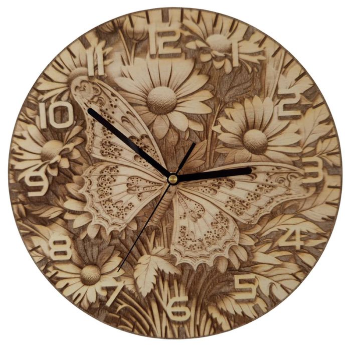Zegar ścienny z motylem - grawer 3D