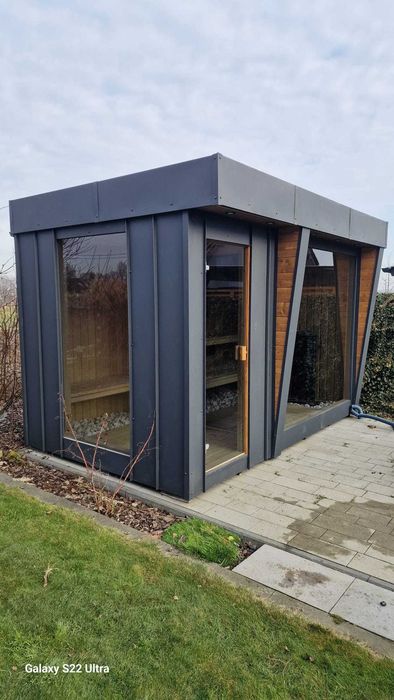 Sauna ogrodowa Abachi AURA 3,5 × 2,2 m PRODUCENT - nowoczesna PREMIUM