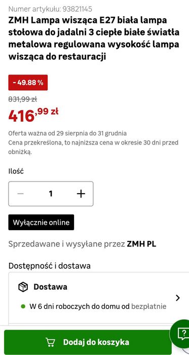 Lampa wisząca regulowana