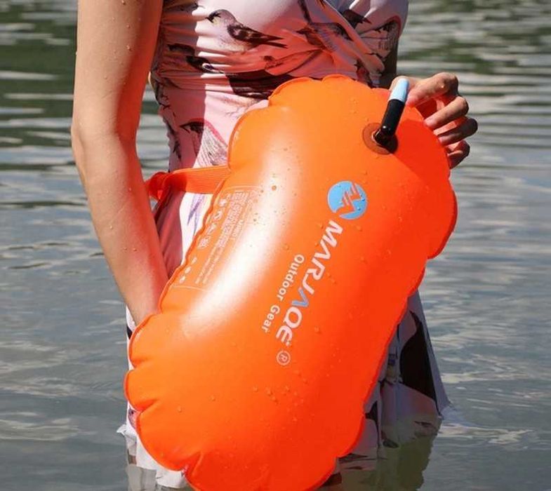 Bojka asekuracyjna do pływania dmuchana 40cm pomarańcz jaskrawy kolor