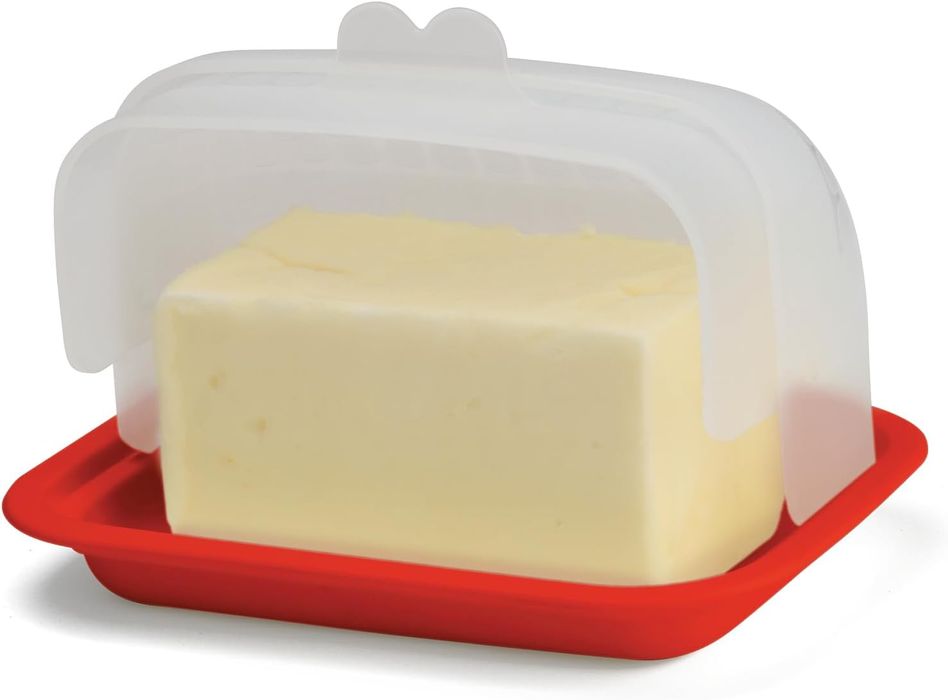 Maselniczka z Pokrywką Szeroki Pojemnik Plastikowy do Kuchni Czerwona