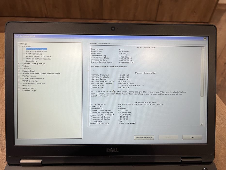 Dell 5590 i7 8650u 1920x1080 ips