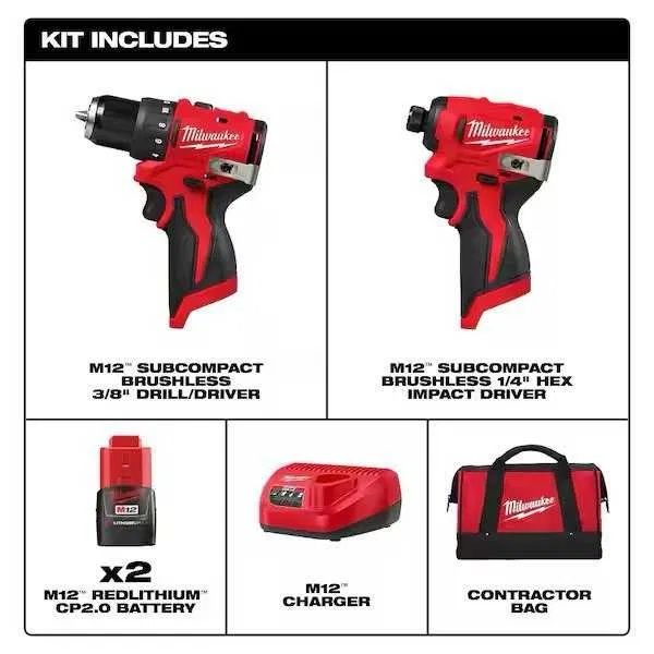 Набір безщіткових шуруповертів Milwaukee 3494-22 M12 Subcompact США