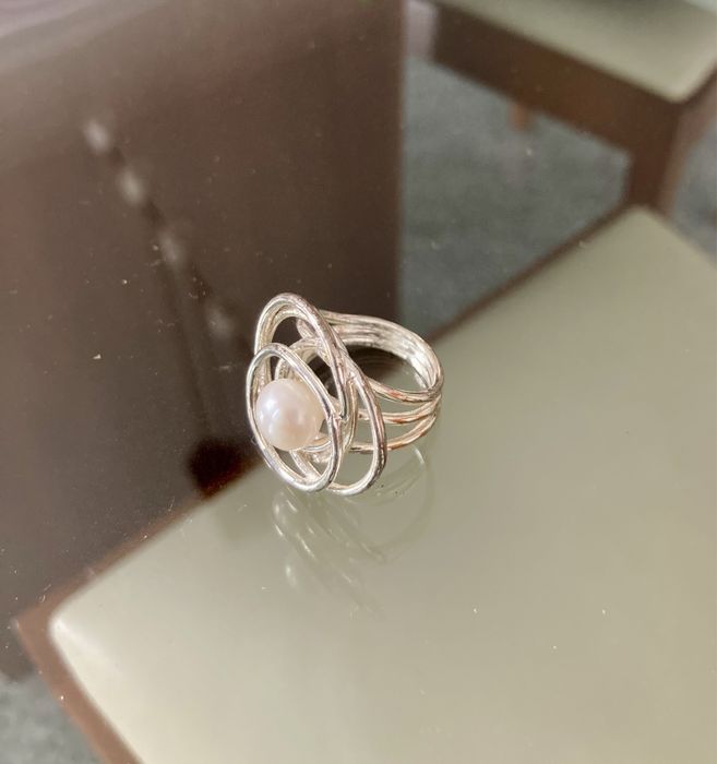 Anel prata com pérola