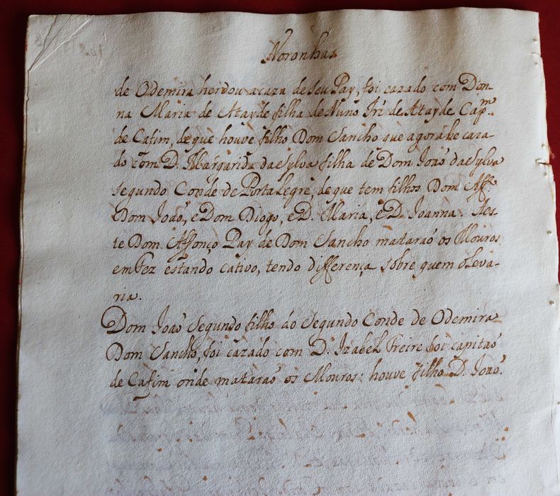 Título dos Noronhas manuscrito genealógico Condes de Odemira, senhores de Mortágua