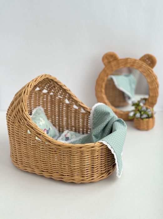 Плетена люлька для ляльки, ліжечко для ляльки, колиска для ляльки