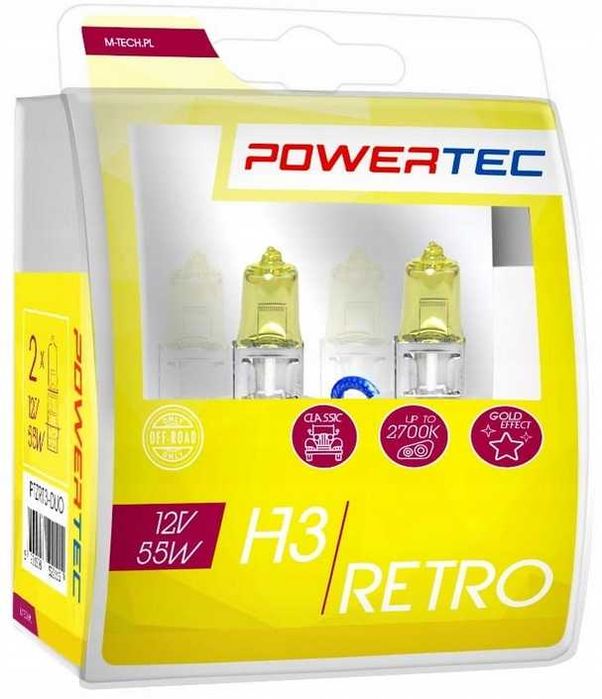 H7 H3 H1 Żarówki RETRO x2 Gold ŻÓŁTE 55W Powertec Sklep Warszawa