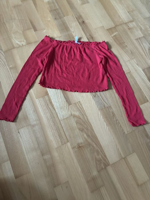 Czerwony damski bawełniany crop top, H&M M