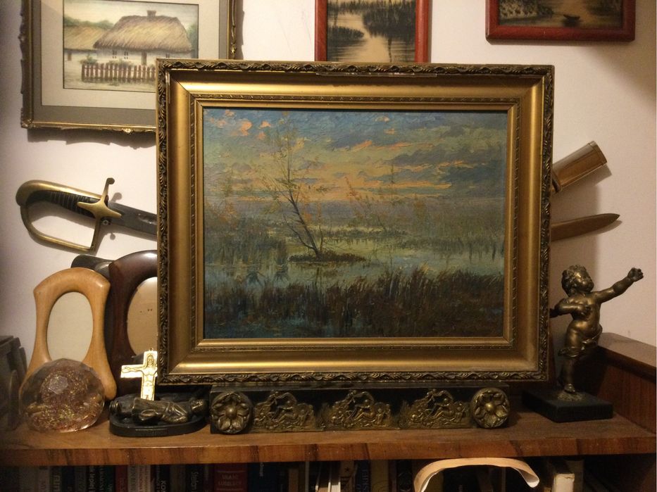 Julia Rusiecka,Rozlewisko Wisły k/Kazimierza Dolnego,olej na płótnie.