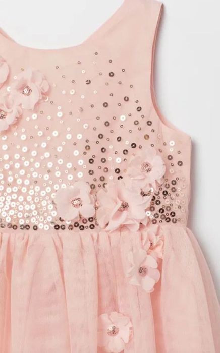 Hm sukienka z tiulem i cekinami i kwiatami 3D NOWA rozmiar 128