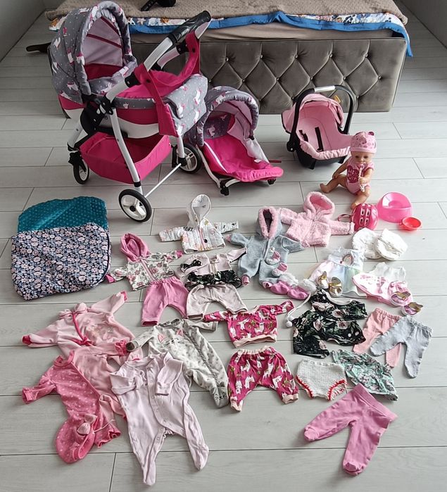 Wózek dla lalek Adbor. Duży zestaw. Lalka baby born