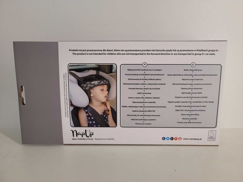 NapUp Opaska podtrzymująca głowę dziecka w foteliku Szara NOWA NAPUP