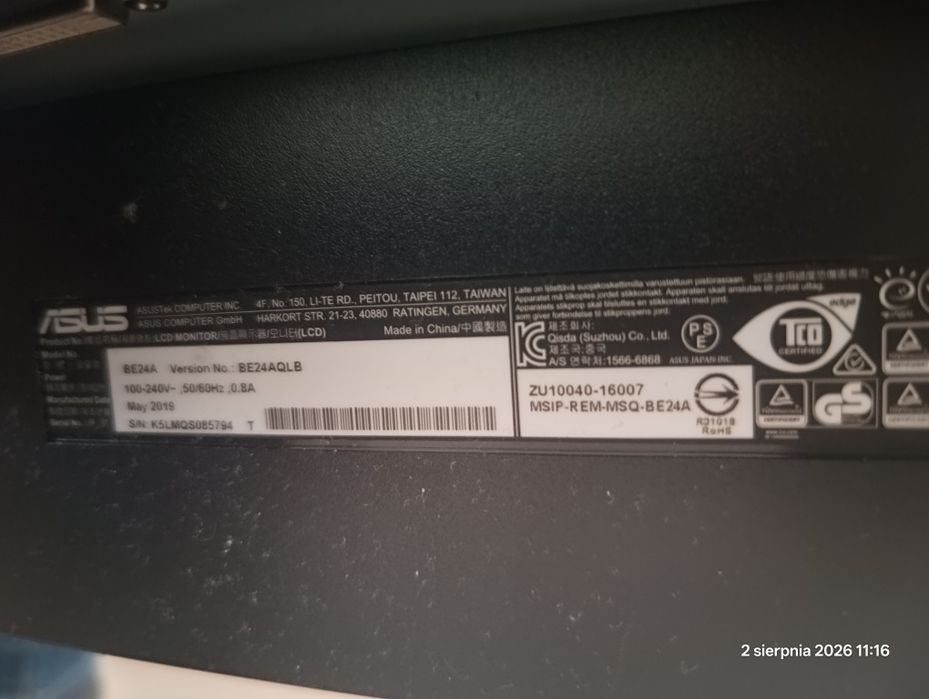 Monitor ASUS Pivot BE24A 24" WUXGA – Klasa A