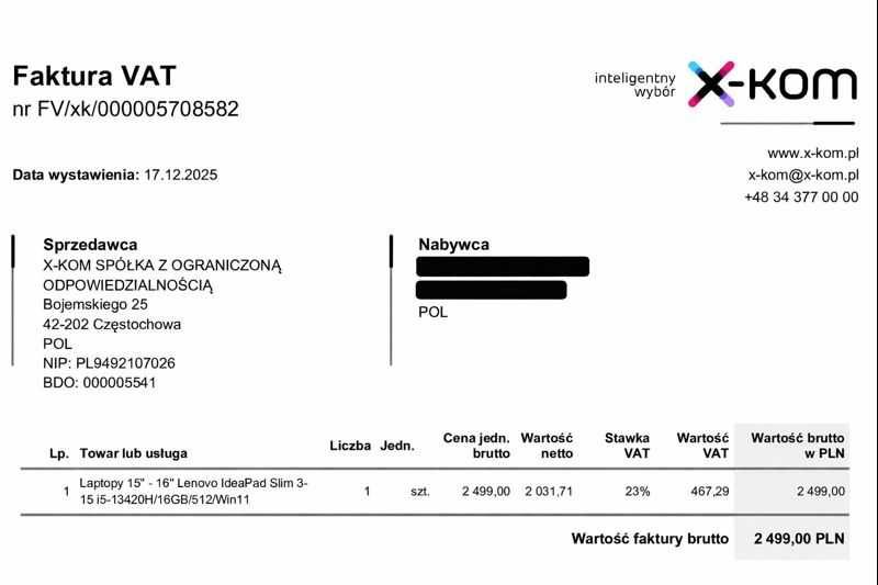 Laptop Lenovo IdeaPad Slim 3 – wydajny Intel i5, 16 GB RAM, SSD 512 GB