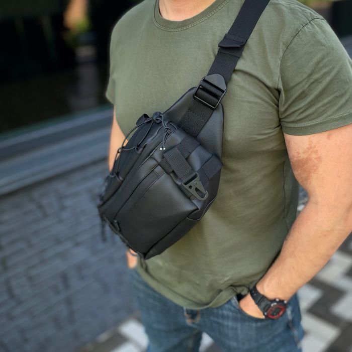 Чорна тактична сумка через плече на пояс нагрудна