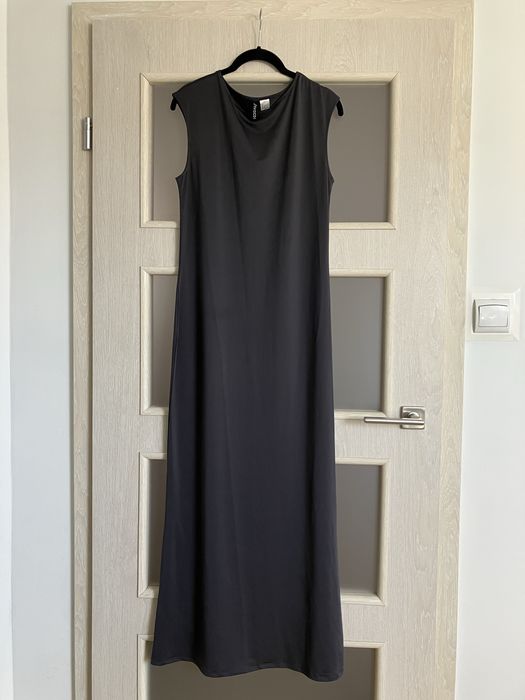 sukienka maxi długa czarna bez rękawów grafitowa h&m